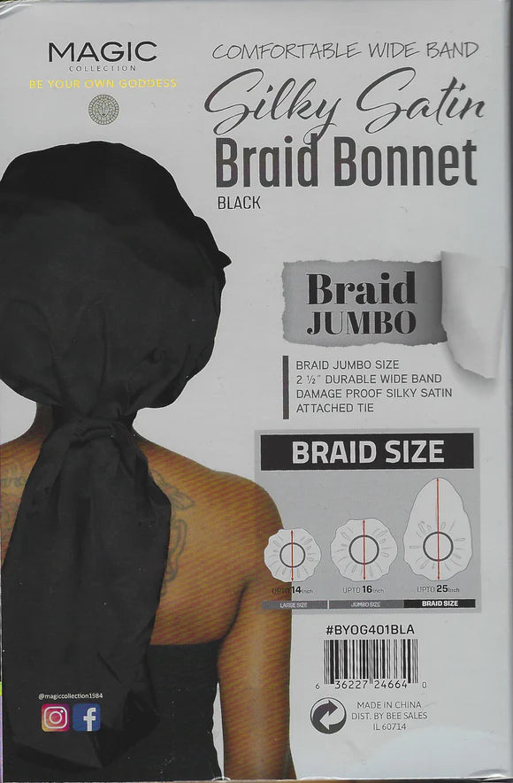 Magic Silky Satin Braid Bonnet -Jumbo/Black